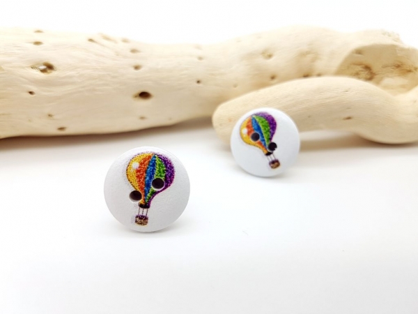 Heißluftballon Holz Knopf Ohrstecker Button